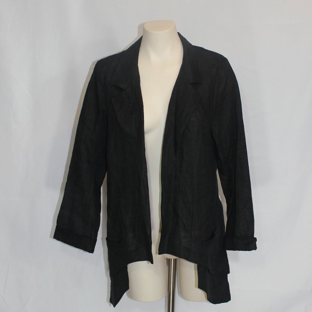 Etna Maar linen black Designer Brand open front Blazer  2 pockets  size Large